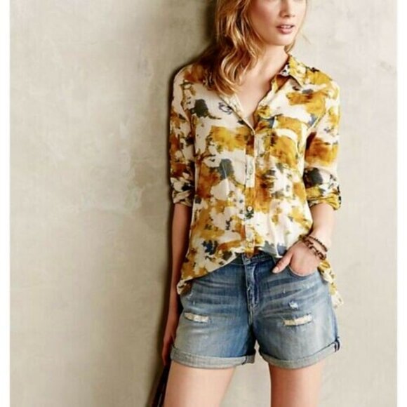 ANTHROPOLOGIE Pilcro and the Letterpress Hyphen Size 25 Mid Length Jean Shorts - Picture 1 of 10